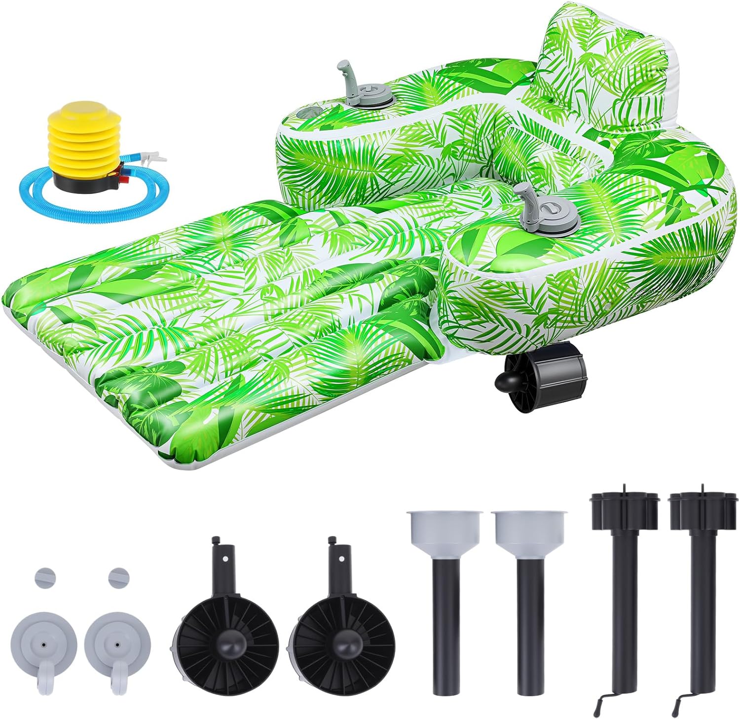 Motorized Pool Float for Adults, Inflatable Pool Lounger with Built in Dual Motor, Cup Holders, Backrest, Foot Pump for Lake, Beach, Summer Party