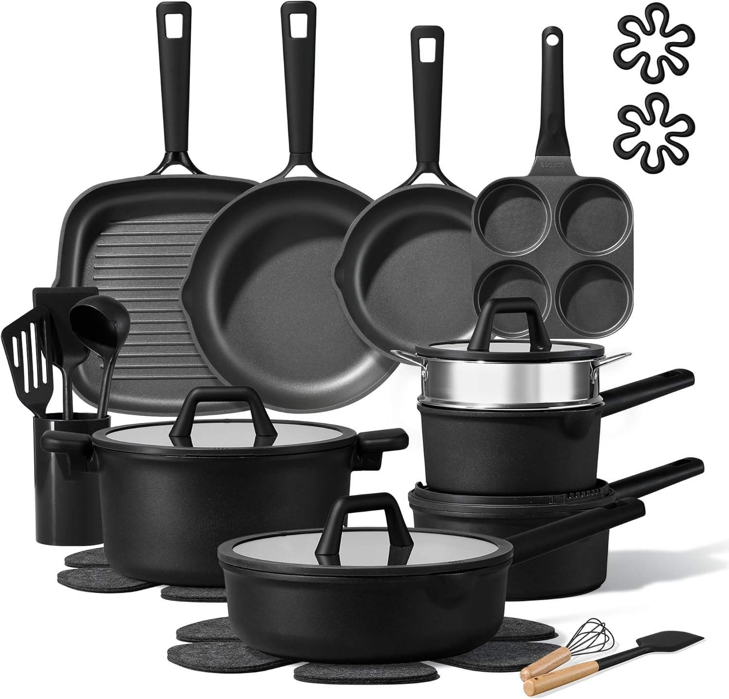 31PCS Pots and Pans Set, Nonstick Cookware Set Kitchen Non Stick Induction Titanium Cookware Non-toxic Granite Cooking set, PFOA Free