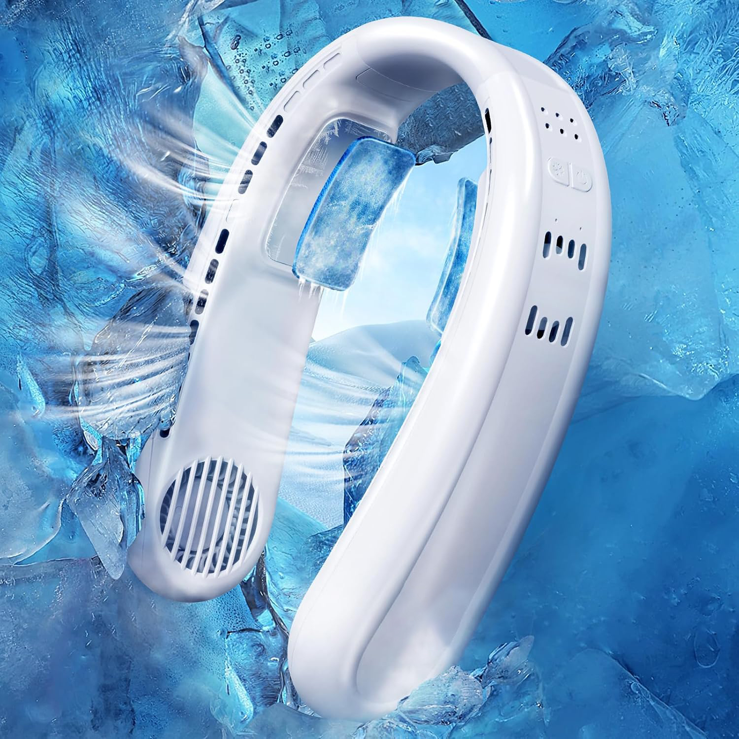 1S Cool Down 30°F Neck Fan with Double Semiconductor Coolers, 360° Surrounded Personal Fans Air Conditioner that Blow Cold Air, 8H lasting Portable Fan with 3 Speed, Gifts for Men Women Outdoor Travel