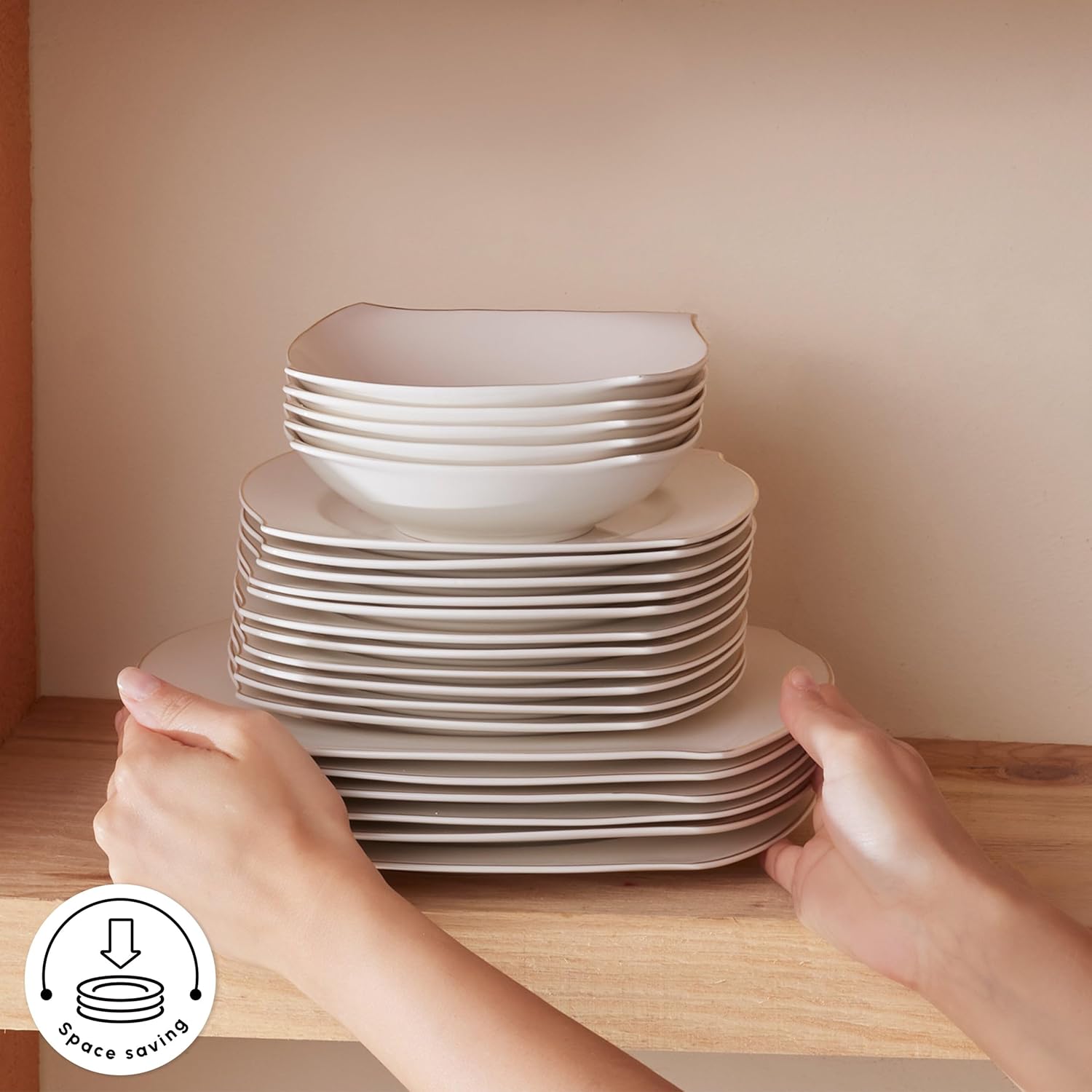 53 Piece Dinner Set for 12 People, Fine Porcelain Dinnerware with Plates, Bowls, Square Serving Dishes, Salt and Pepper Shakers, Elegant and Ideal for Special Occasions