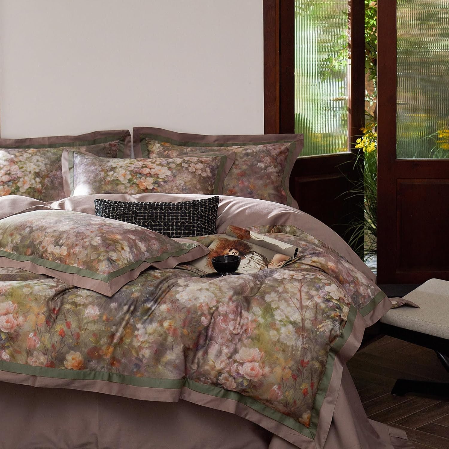 Duvet Cover Set King Size Bird Flower Pattern Soft Long Staple Cotton Floral Bedding Comforter Cover Set with Zipper Ties for Women and Men, Ultra Soft, Breathable, Easy Care-King Size
