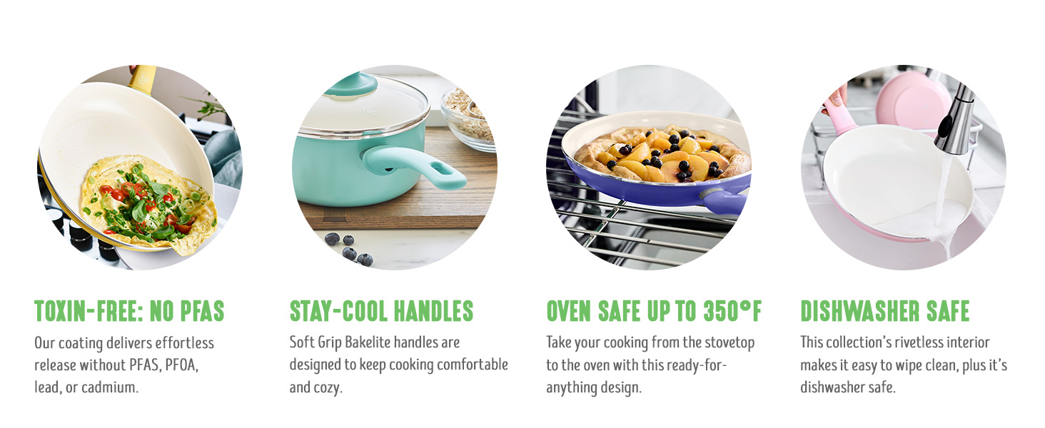 GreenLife, Soft Grip, Ceramic Nonstick, Cookware, Sets, Frying Pan, Colorful, Toxin-Free, PFAS-Free