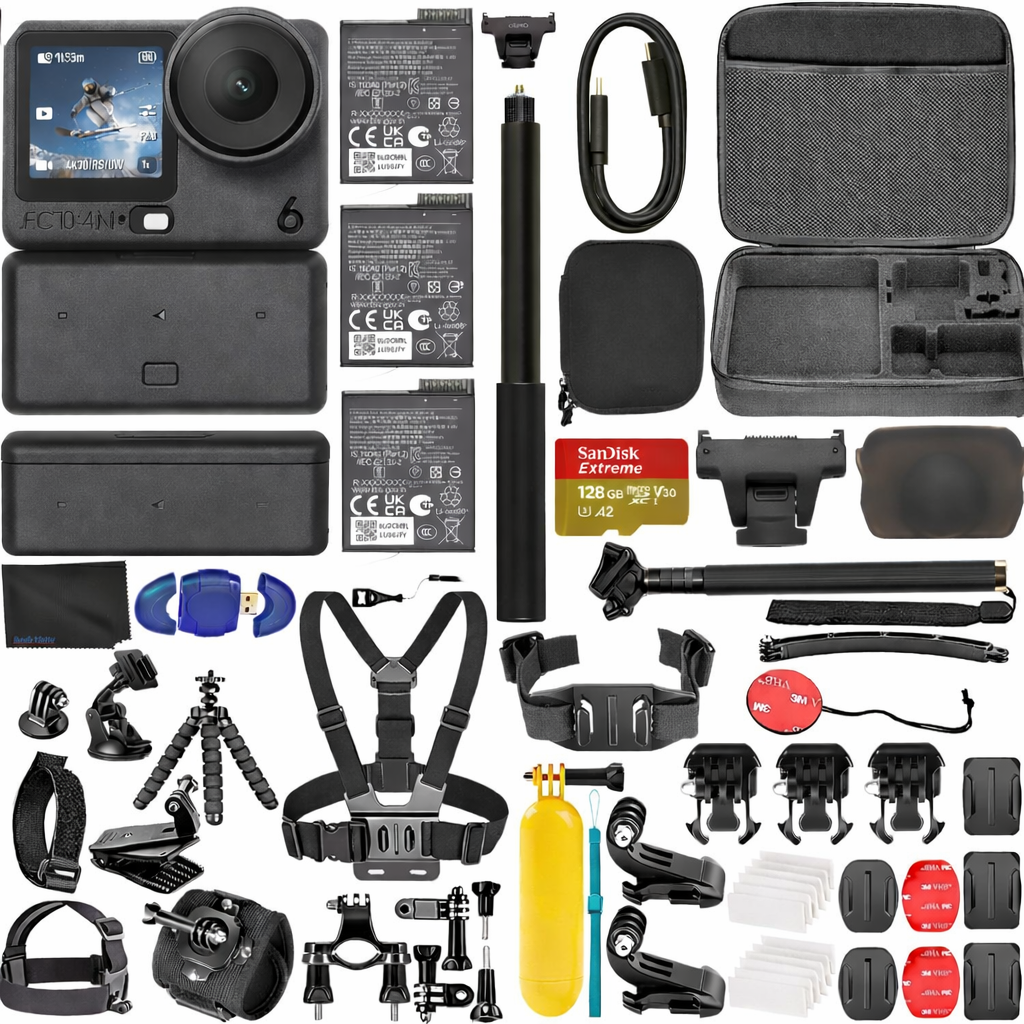 Falcon Eye 6 Enhanced Combo, Action Camera with 1/1.1″ Square Sensor, Variable Aperture of f/2.0–f/4.0, Extended Battery Life with 2 Batteries, Action Camera 8K for Extended Outdoor Filming