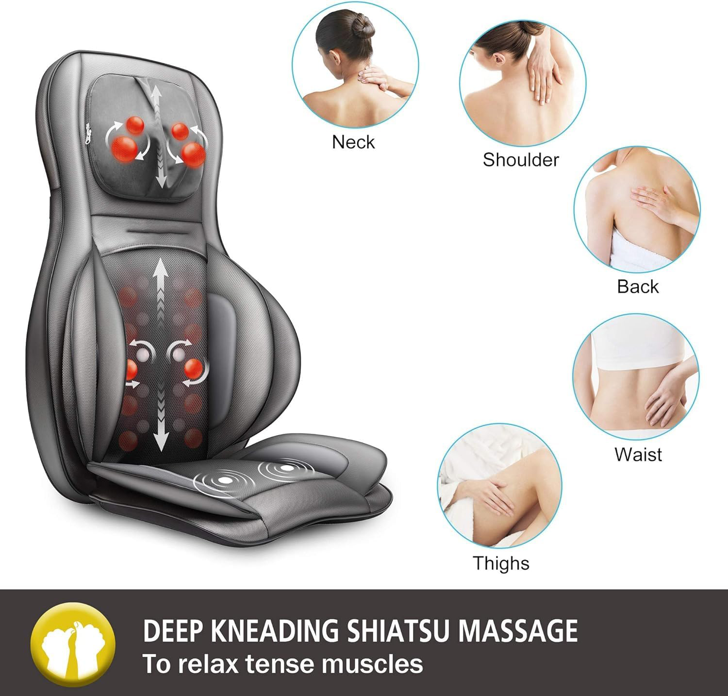 Massager Chair with Heat, Shiatsu Neck Back Massager Portable with Compression & Rolling,Massage Chair Pad for Neck & Back for Muscle Tension Relief