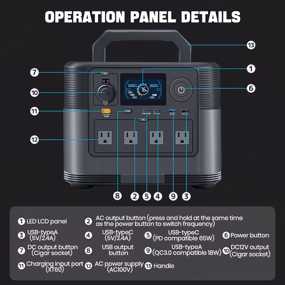     power supply outdoor portable mobile power, 1800w/1008wh/315000mah lithium iron phosphate battery, with lcd display, 4 outlets, dual usb and dual type-c, suitable for cars, vehicles, rvs, outdoors, and home Product details 3