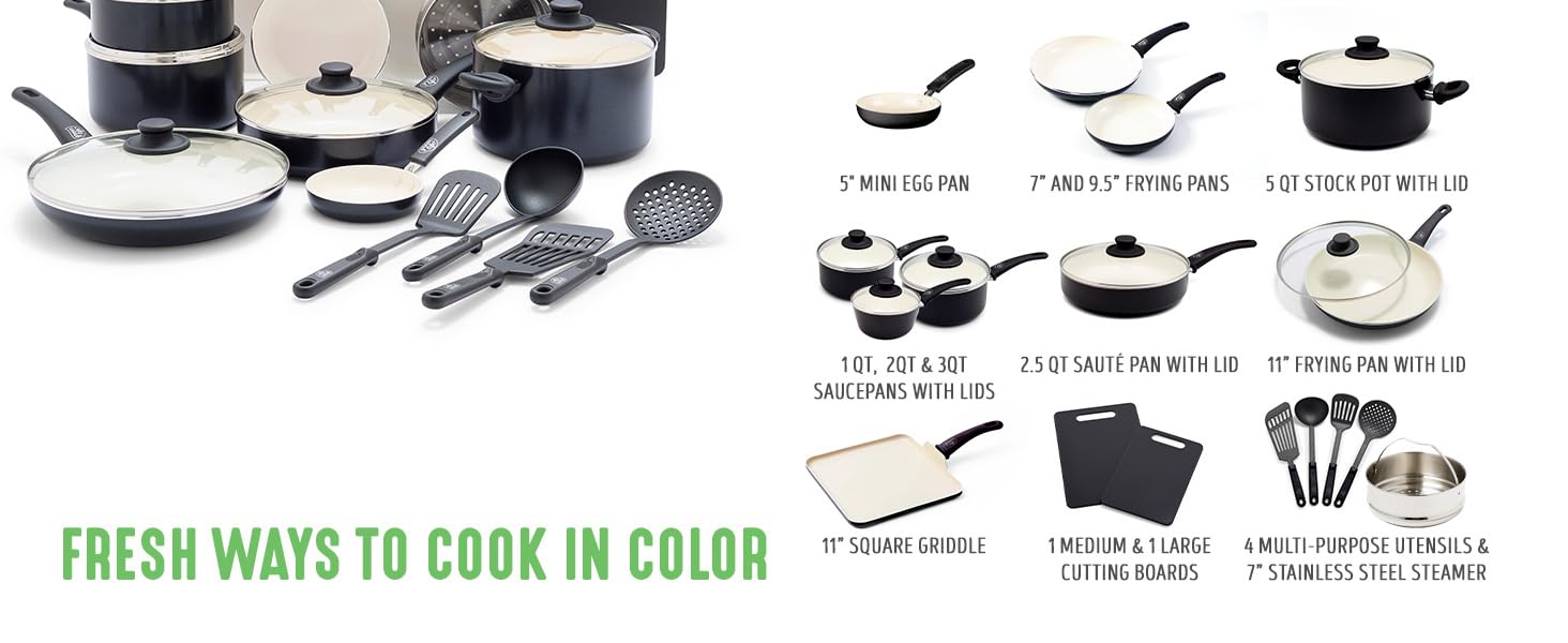 GreenLife, Soft Grip, Ceramic Nonstick, Cookware, Sets, Frying Pan, Colorful, Toxin-Free, PFAS-Free