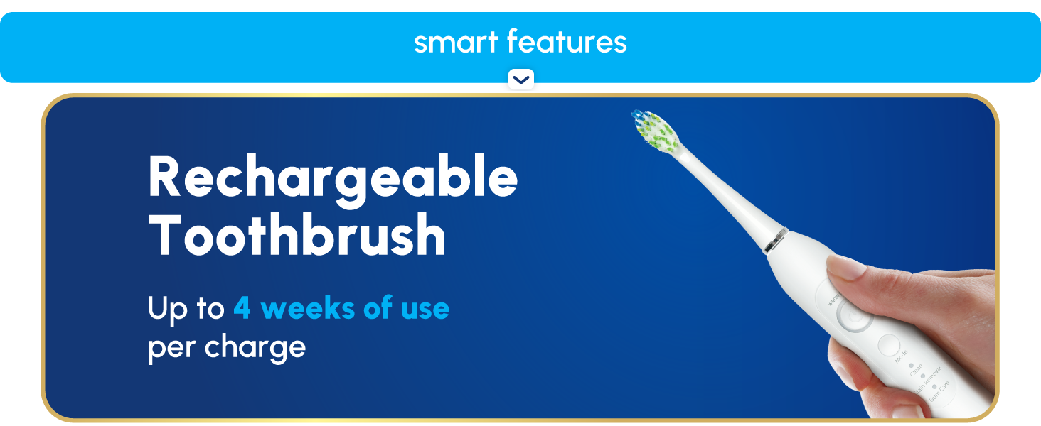 Image of Waterpik Sensonic toothbrush with text reading rechargeable toothbrush