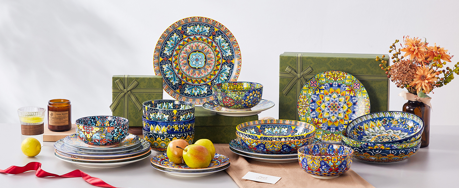 12 Pieces Porcelain Boho Plates Set