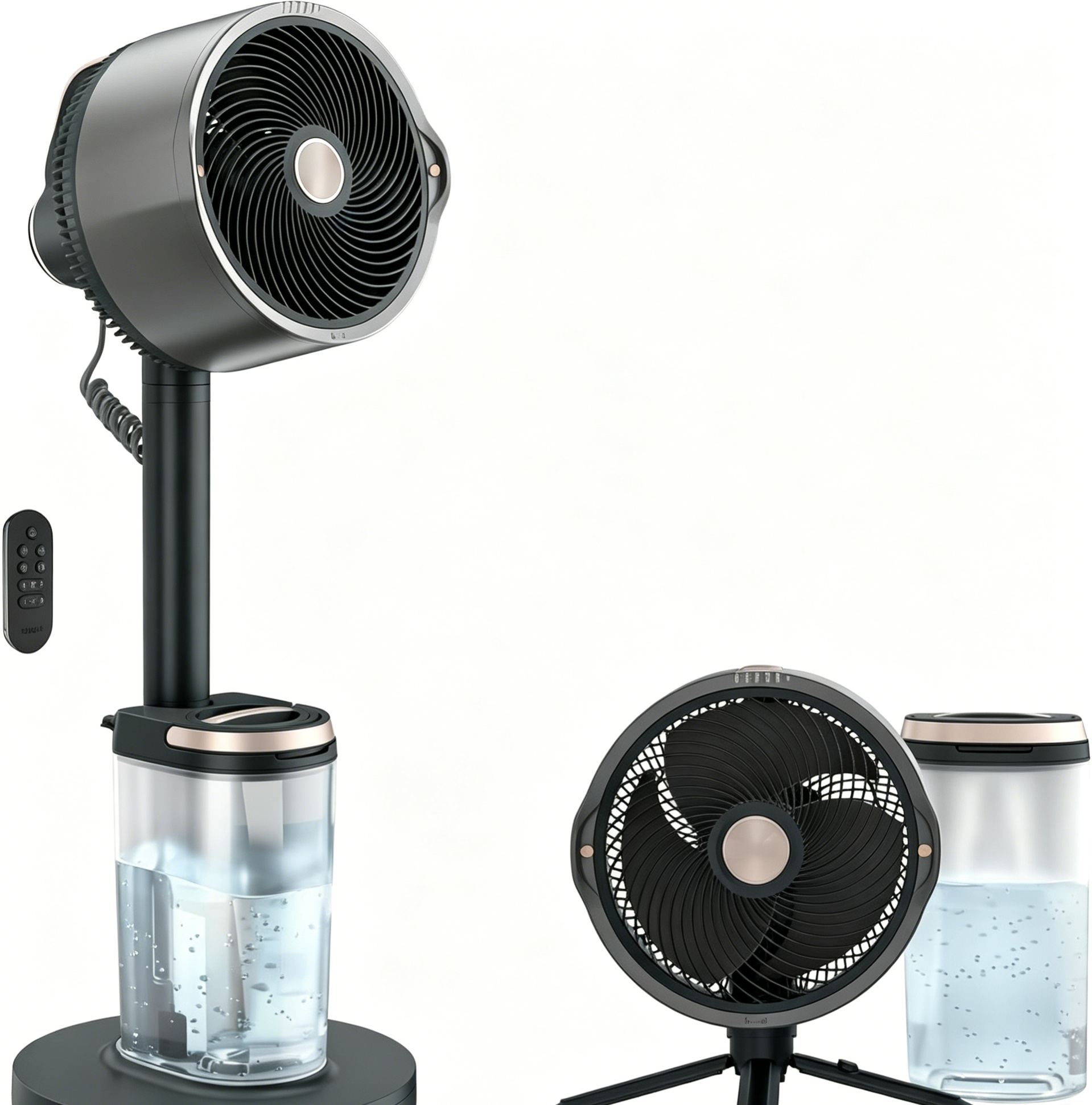 Flex Pro Mist Fan, Indoor & Outdoor Oscillating Cooling Fan with Misting for Home & Patio, Floor & Tabletop, Portable Cordless & Corded, 24Hr Battery, Remote, Charcoal Grey, FA302​