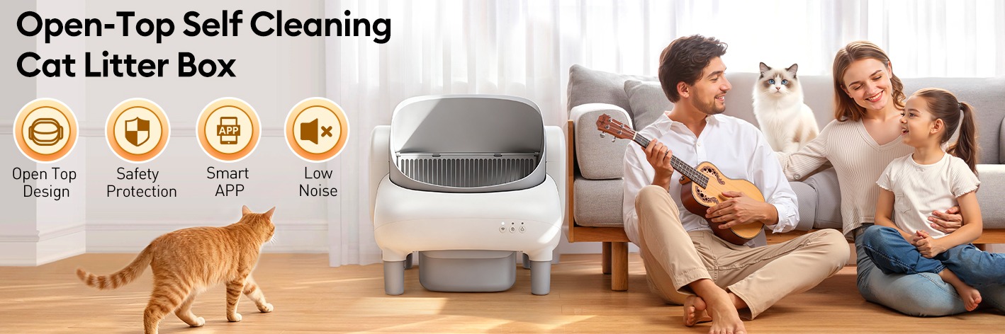 Open-top self cleaning litter box