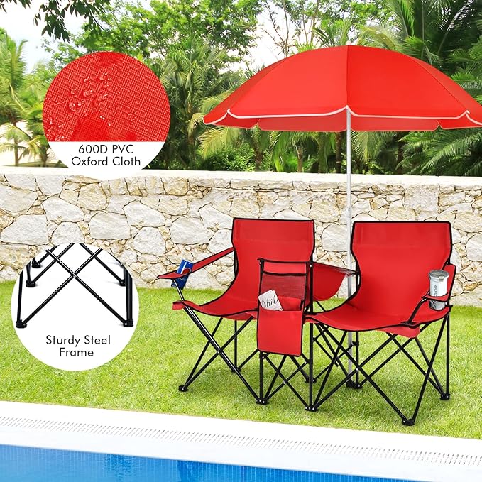 🪑 Double Outdoor Chair with Shade & Cooler – Perfect for Picnics & Beach Days
