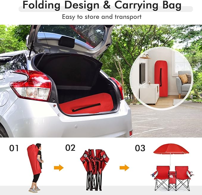 🪑 Double Outdoor Chair with Shade & Cooler – Perfect for Picnics & Beach Days