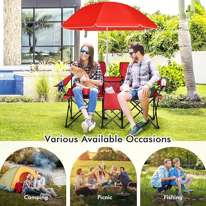 🪑 Double Outdoor Chair with Shade & Cooler – Perfect for Picnics & Beach Days