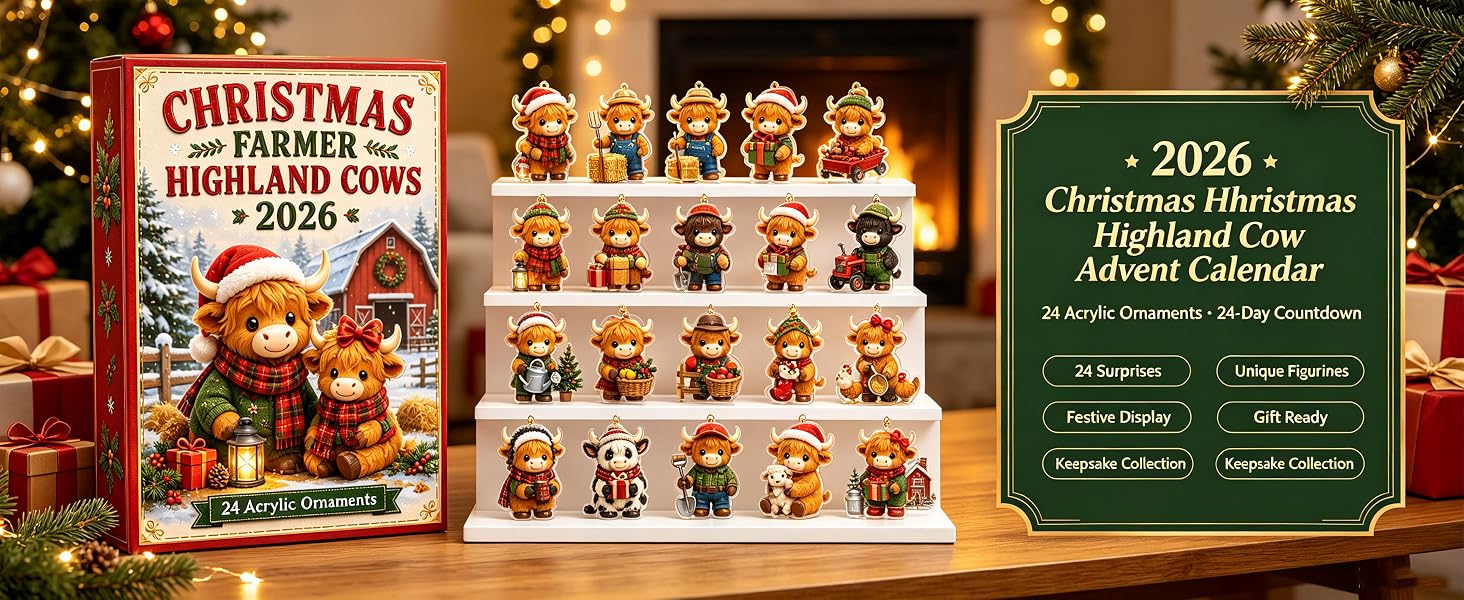 Featured Red2 Highland cow ornament set