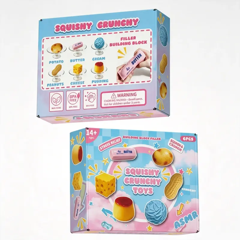 6‑Piece Squishy Crunchy Stress Relief Fidget Toys, ASMR Squeeze Sensory Decompression Toys, Relaxing Unique Stress Ball Party Gifts, Sensory Room Supplies, 6 Different Food‑Shaped Styles, Novelty Holiday Gifts