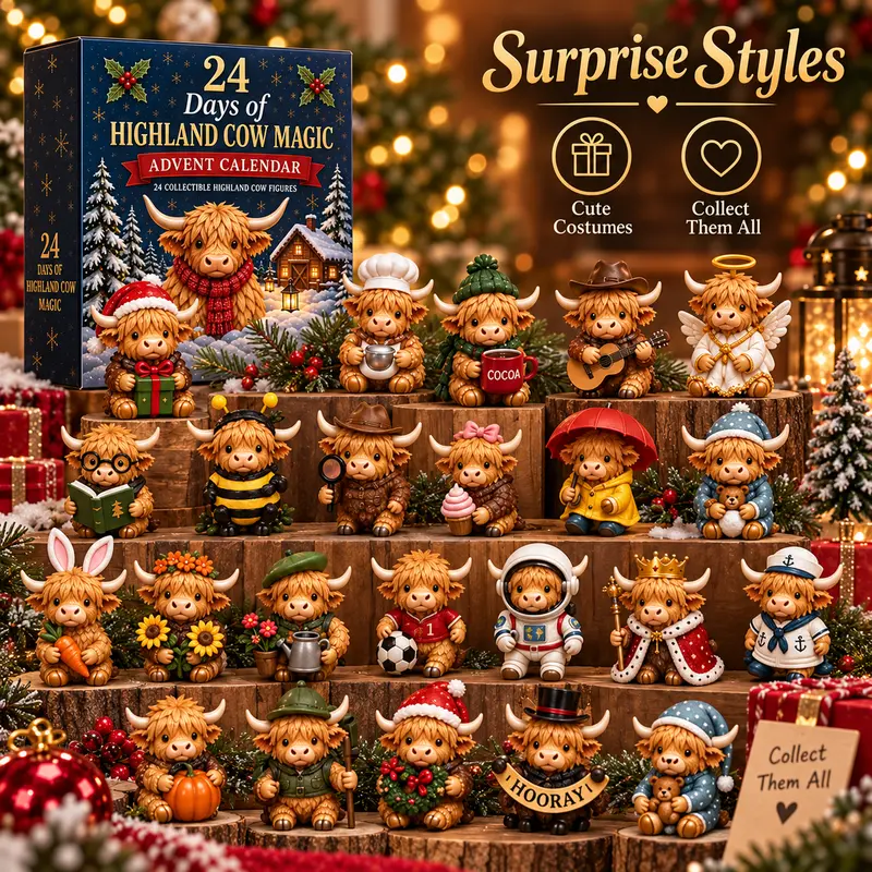 Highland Cow Christmas Advent Calendar – 24 Acrylic Ornaments
