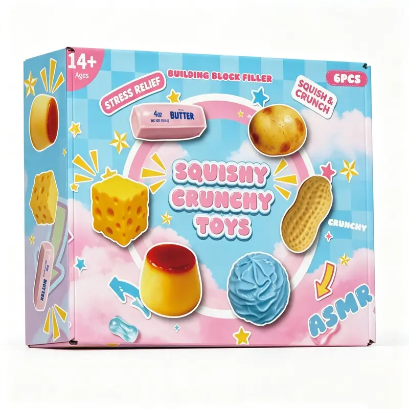 6‑Piece Squishy Crunchy Stress Relief Fidget Toys, ASMR Squeeze Sensory Decompression Toys, Relaxing Unique Stress Ball Party Gifts, Sensory Room Supplies, 6 Different Food‑Shaped Styles, Novelty Holiday Gifts