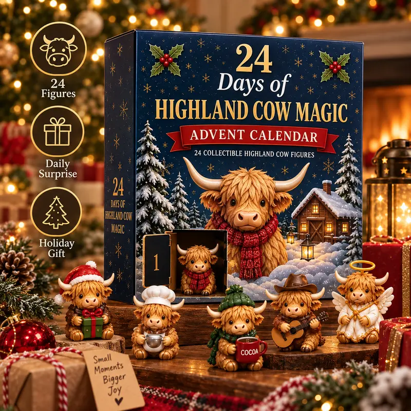 Highland Cow Christmas Advent Calendar – 24 Acrylic Ornaments