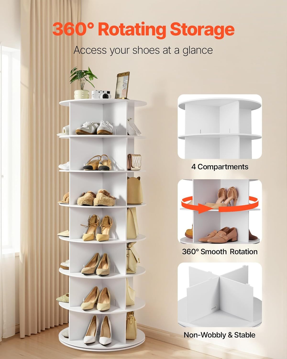🎉Last Day 80% Off⏰️Limited Stock🚗360° Rotating Shoe Rack • Holds Up To 28 Pairs • Saves Space Instantly