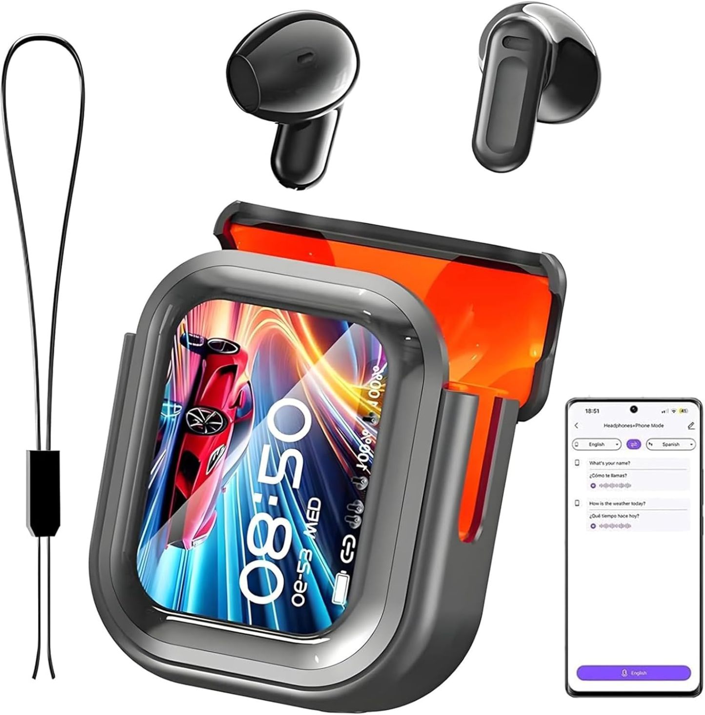 Translation Earbuds, 2026 New 6.0 Pro Translation Earbuds Real Time, LCD Touch Screen, 48DB Intelligent Noise Reduction, HD Stereo Sound, IPX6 Water-Resistant (White)