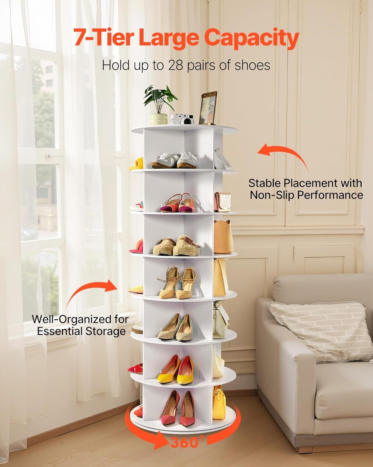 🎉Last Day 80% Off⏰️Limited Stock🚗360° Rotating Shoe Rack • Holds Up To 28 Pairs • Saves Space Instantly