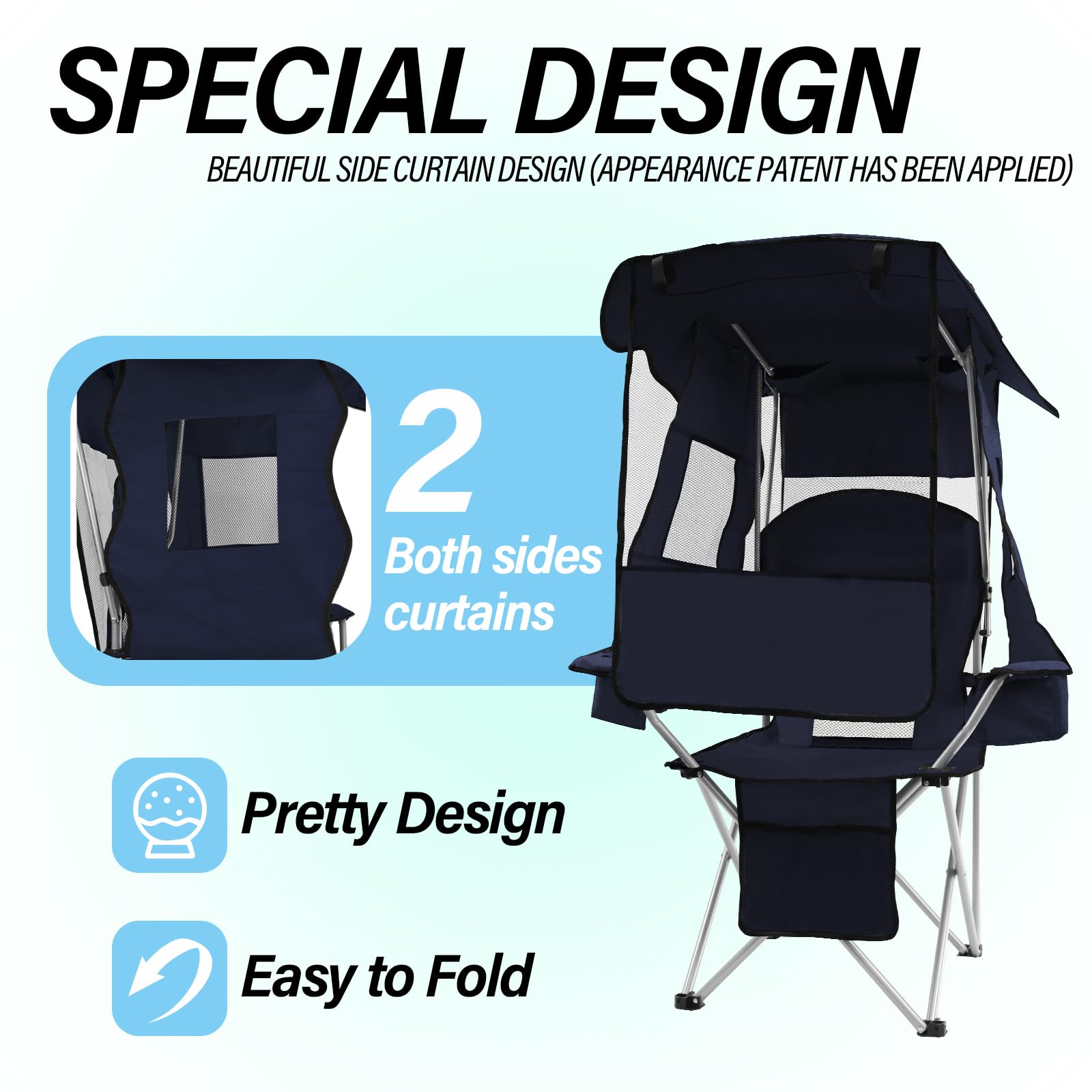 Camping Chair with Adjustable Shade Canopy, Portable Folding Chair for Adults, Heavy Duty Outdoor Sports, Beach, Camping, Fishing - Phone & Cup Holder, Cooler Bag, Supports 330LBS (White)