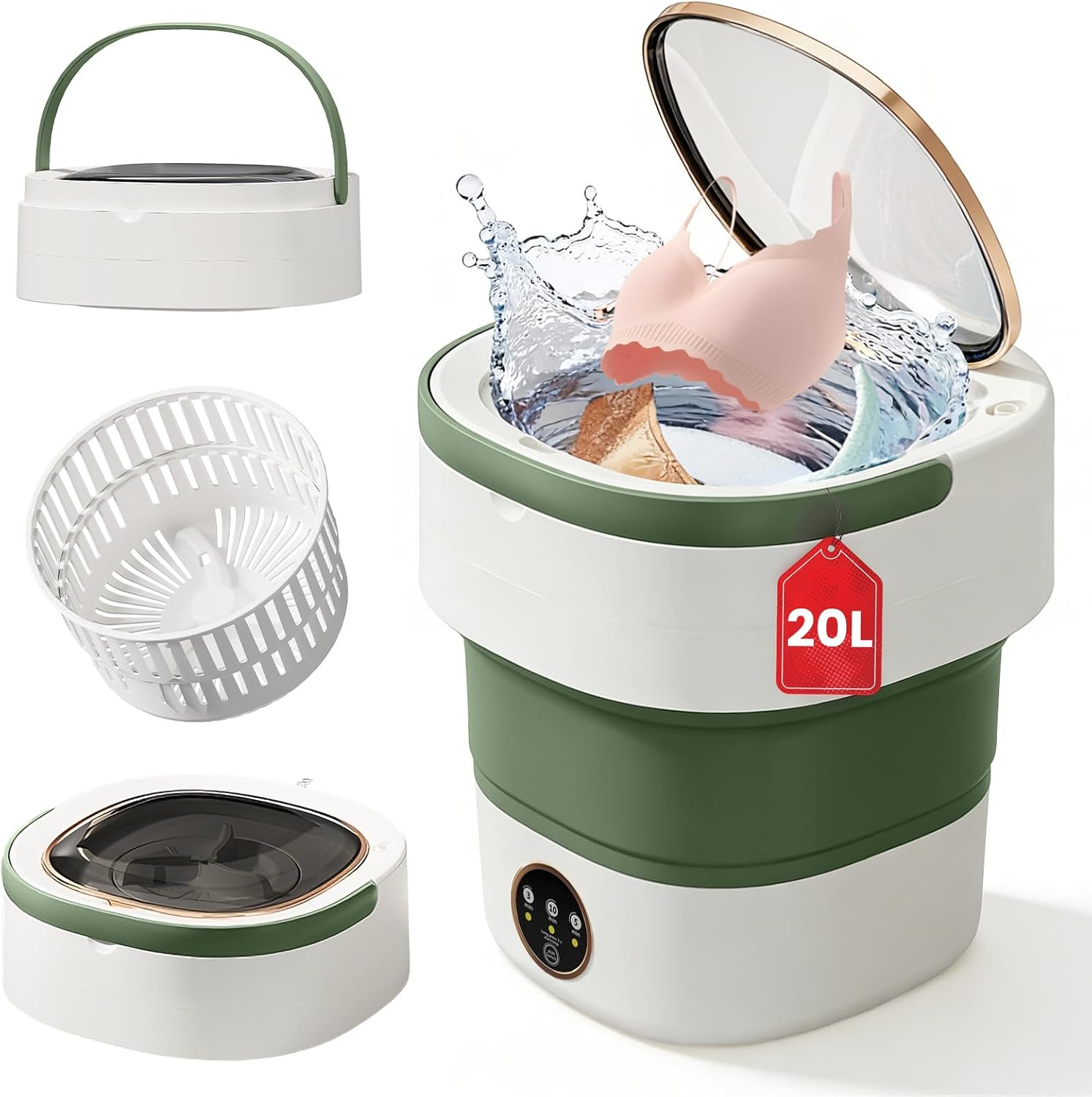 Portable Washing Machine - 20L Mini Foldable Washer with Spin Basket, 3 Cleaning Modes & Deep Cleaning for Small Clothes, Collapsible Laundry for Apartment, Home, Hotel and Travel (Gray)