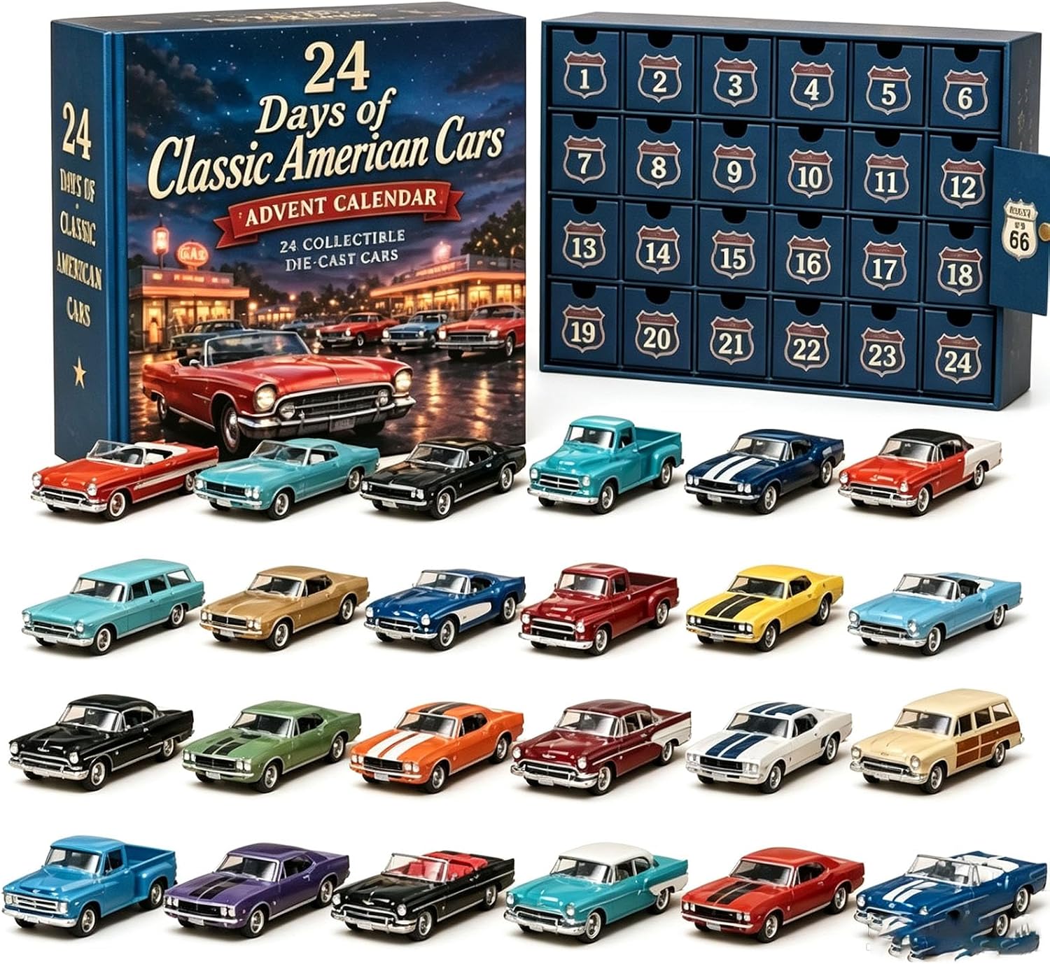 Classic American Cars Advent Calendar – 24 Collectible Cars - 1pcs