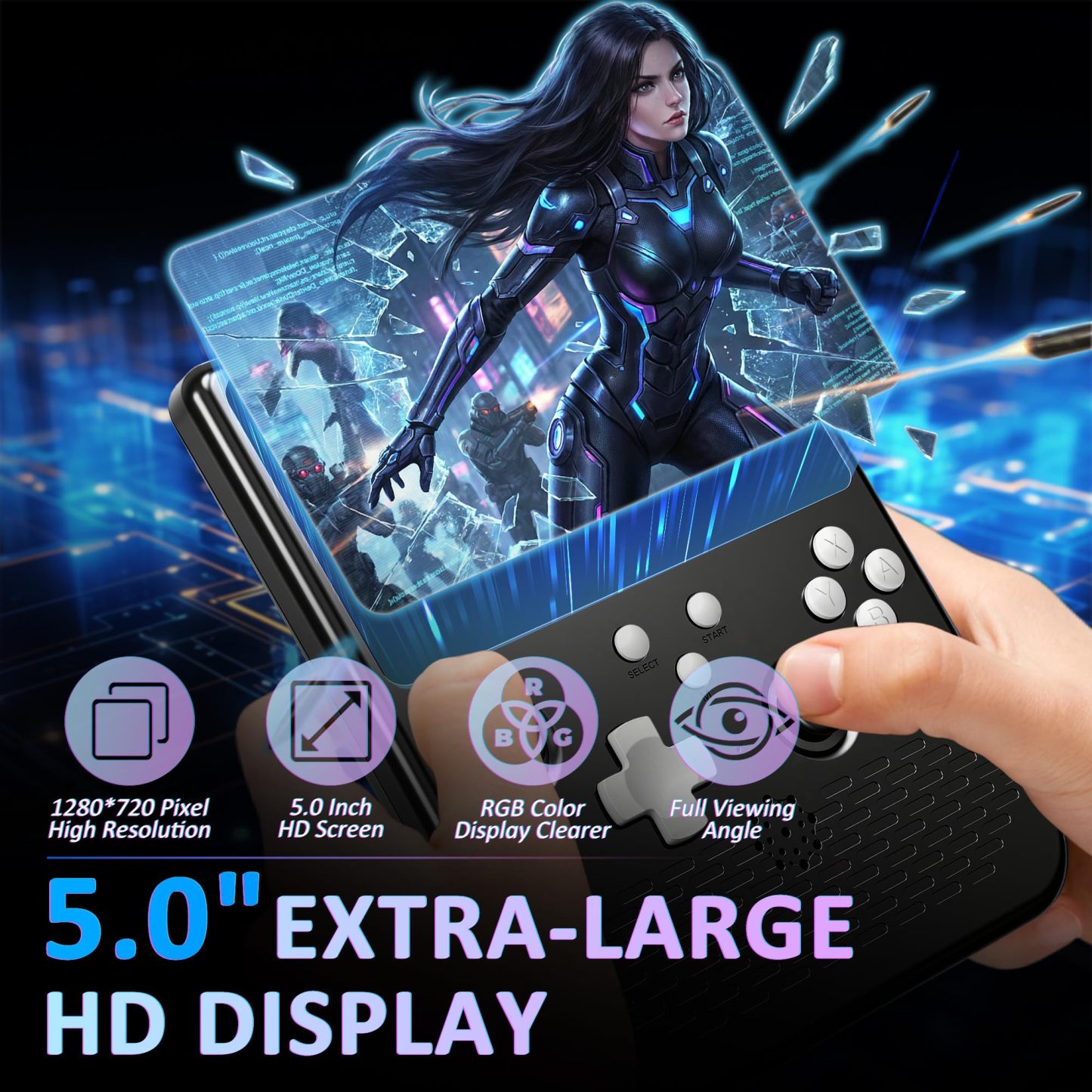 Retro Gaming Console, 5.0 Inch IPS HD Screen Handheld Game Console, 256GB TF Card Build-in 40000+ Classic Games, Portable Video Arcade Support 34+ Emulators with 4000mAh Battery, Black