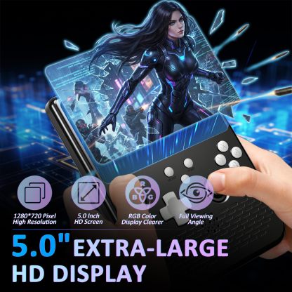 Retro Gaming Console, 5.0 Inch IPS HD Screen Handheld Game Console, 256GB TF Card Build-in 40000+ Classic Games, Portable Video Arcade Support 34+ Emulators with 4000mAh Battery, Black