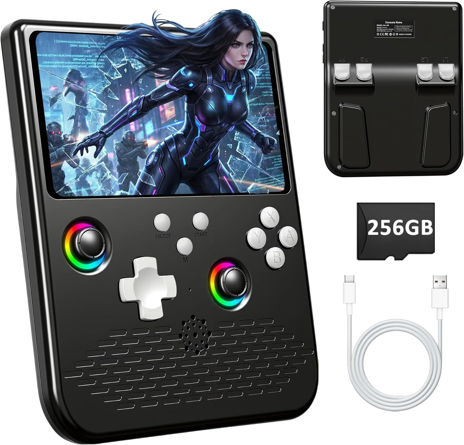 Retro Gaming Console, 5.0 Inch IPS HD Screen Handheld Game Console, 256GB TF Card Build-in 40000+ Classic Games, Portable Video Arcade Support 34+ Emulators with 4000mAh Battery, Black