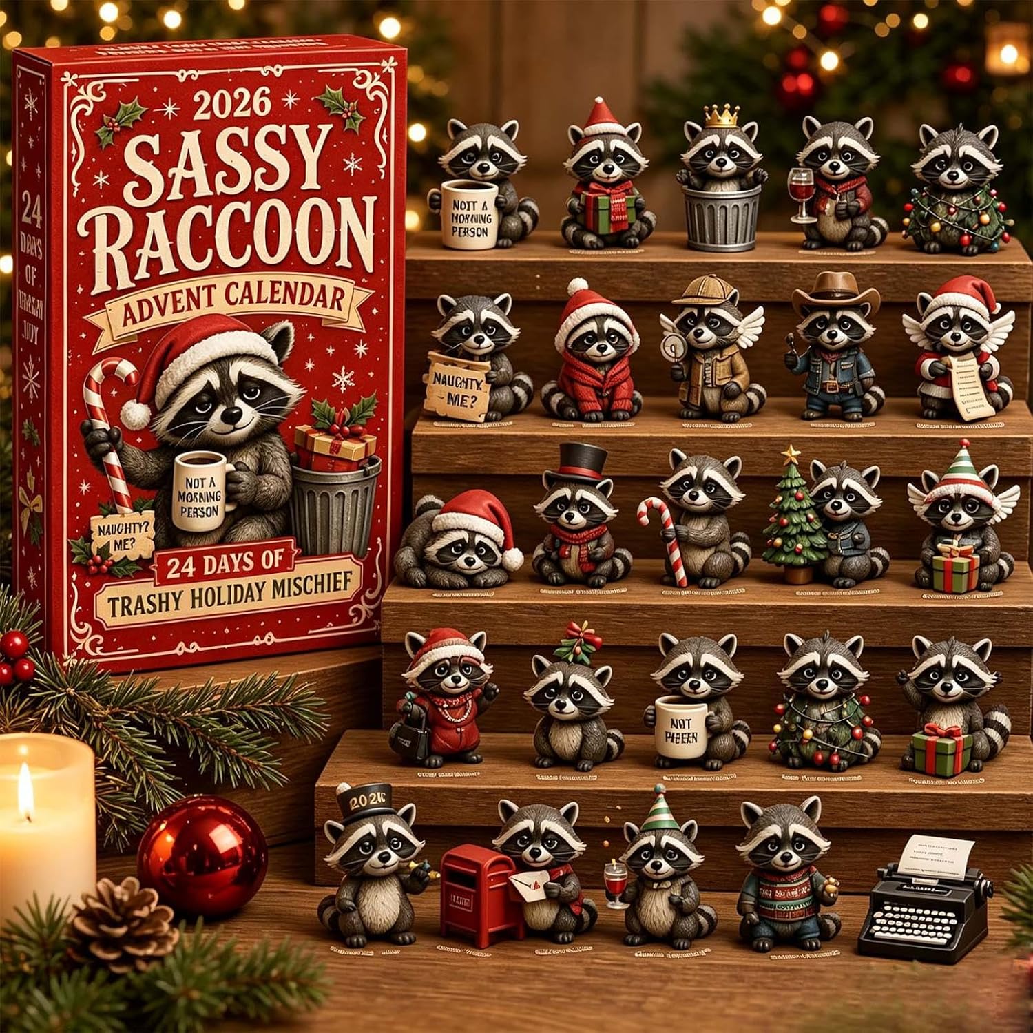 Cat & Animal Advent Calendar – 24-Day Christmas Countdown - Raccoon A