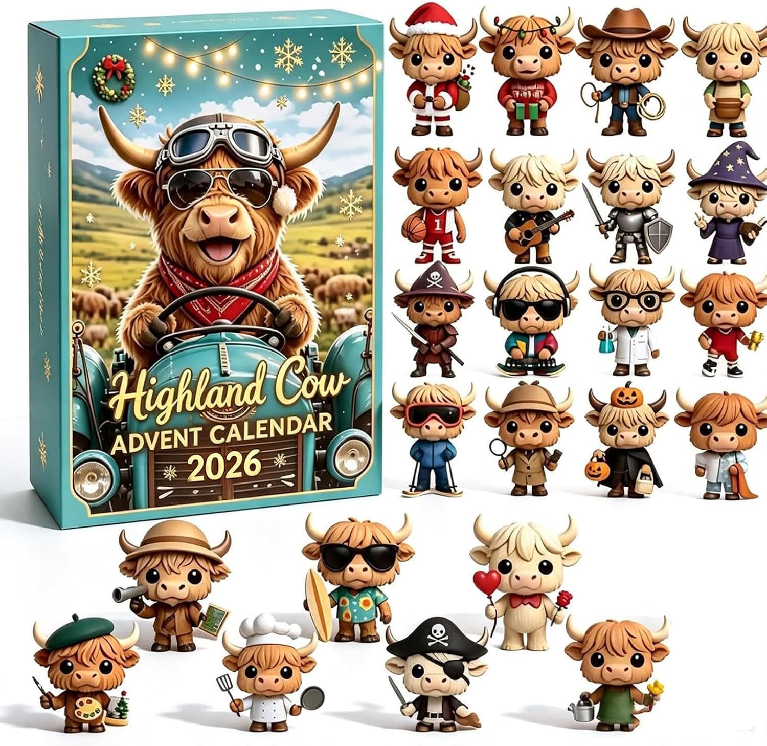 Cat & Animal Advent Calendar – 24-Day Christmas Countdown - Highlands-Cow A
