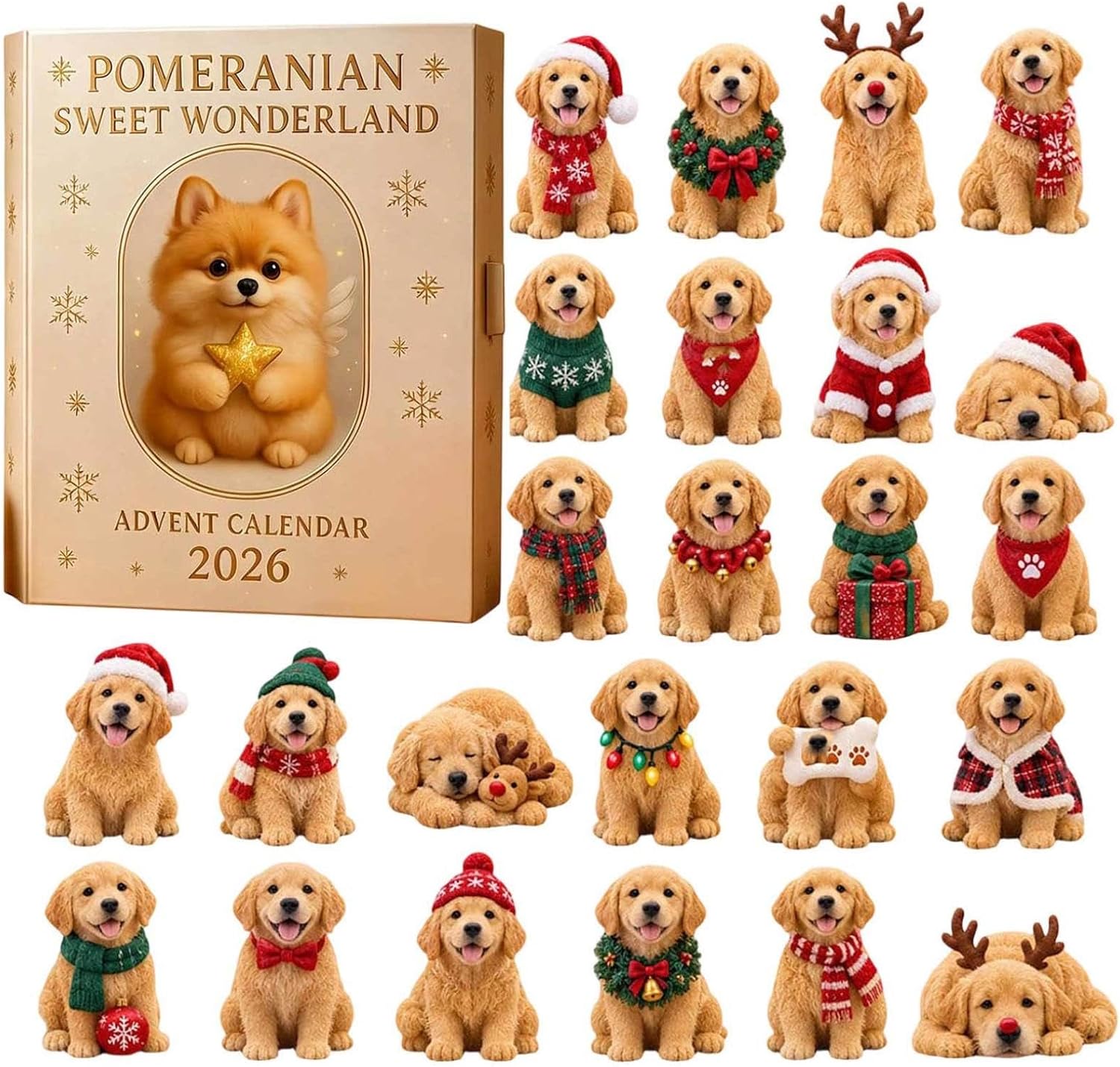 Highland Cow Christmas Advent Calendar – 24 Acrylic Ornaments - Gold2