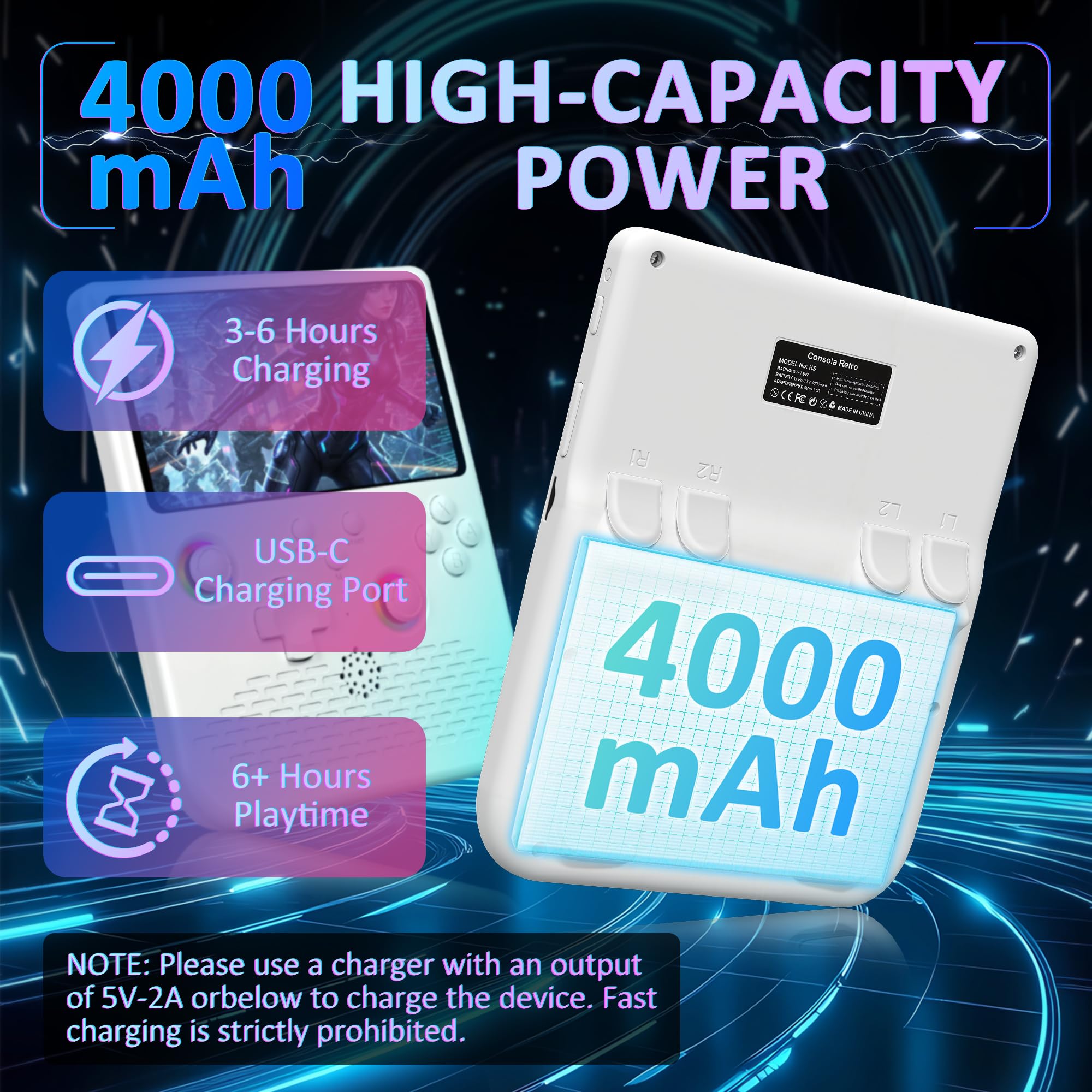 Retro Gaming Console, 5.0 Inch IPS HD Screen Handheld Game Console, 256GB TF Card Build-in 40000+ Classic Games, Portable Video Arcade Support 34+ Emulators with 4000mAh Battery, Black