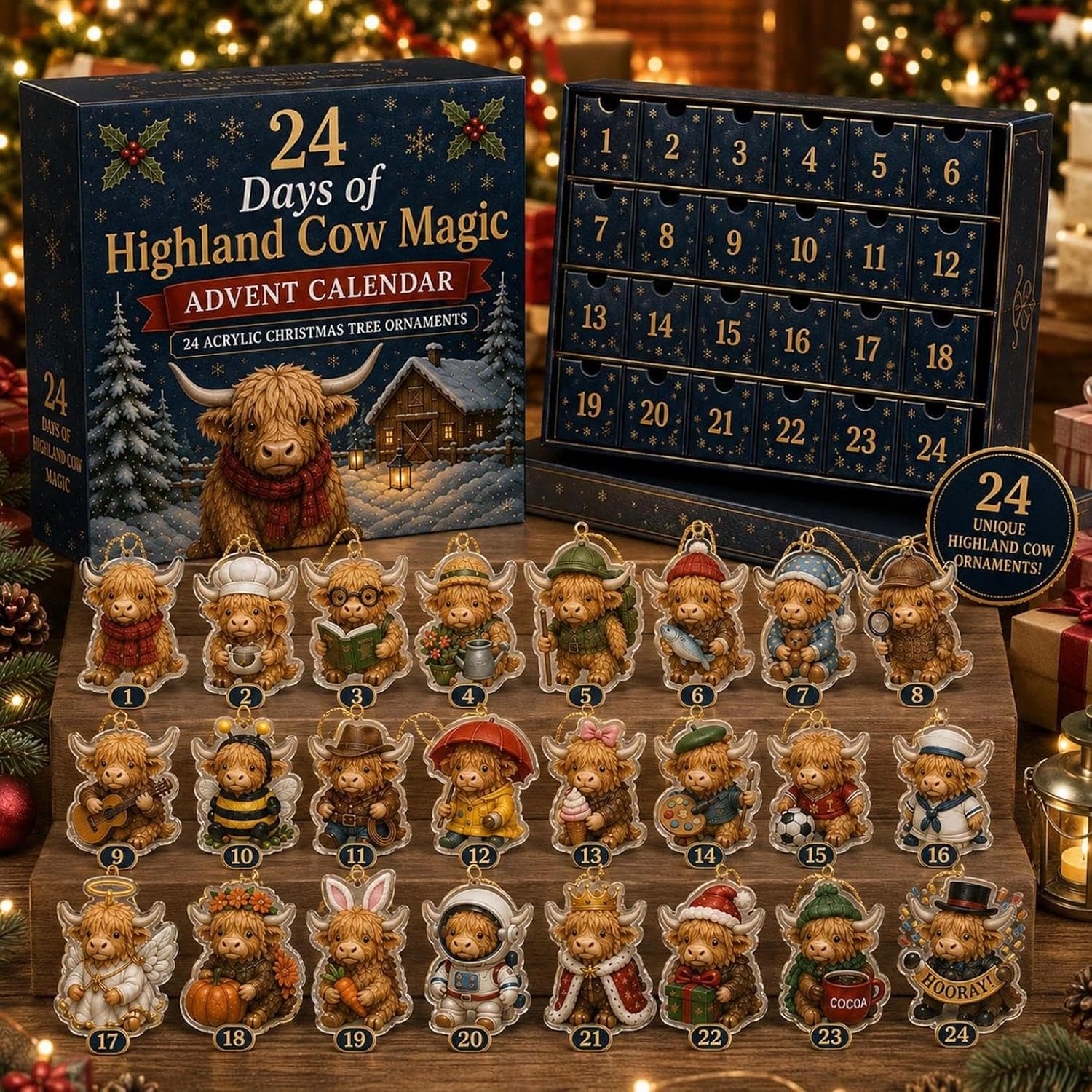 Cat & Animal Advent Calendar – 24-Day Christmas Countdown - Highlands-Cow C