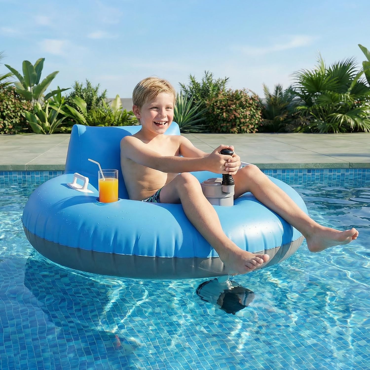 Luxury Motorized Pool Float Lounger with SPF 50+ Canopy – 360° Joystick Steering, Rechargeable Luxury Water Inflatable for Adults (Pool & Lake)