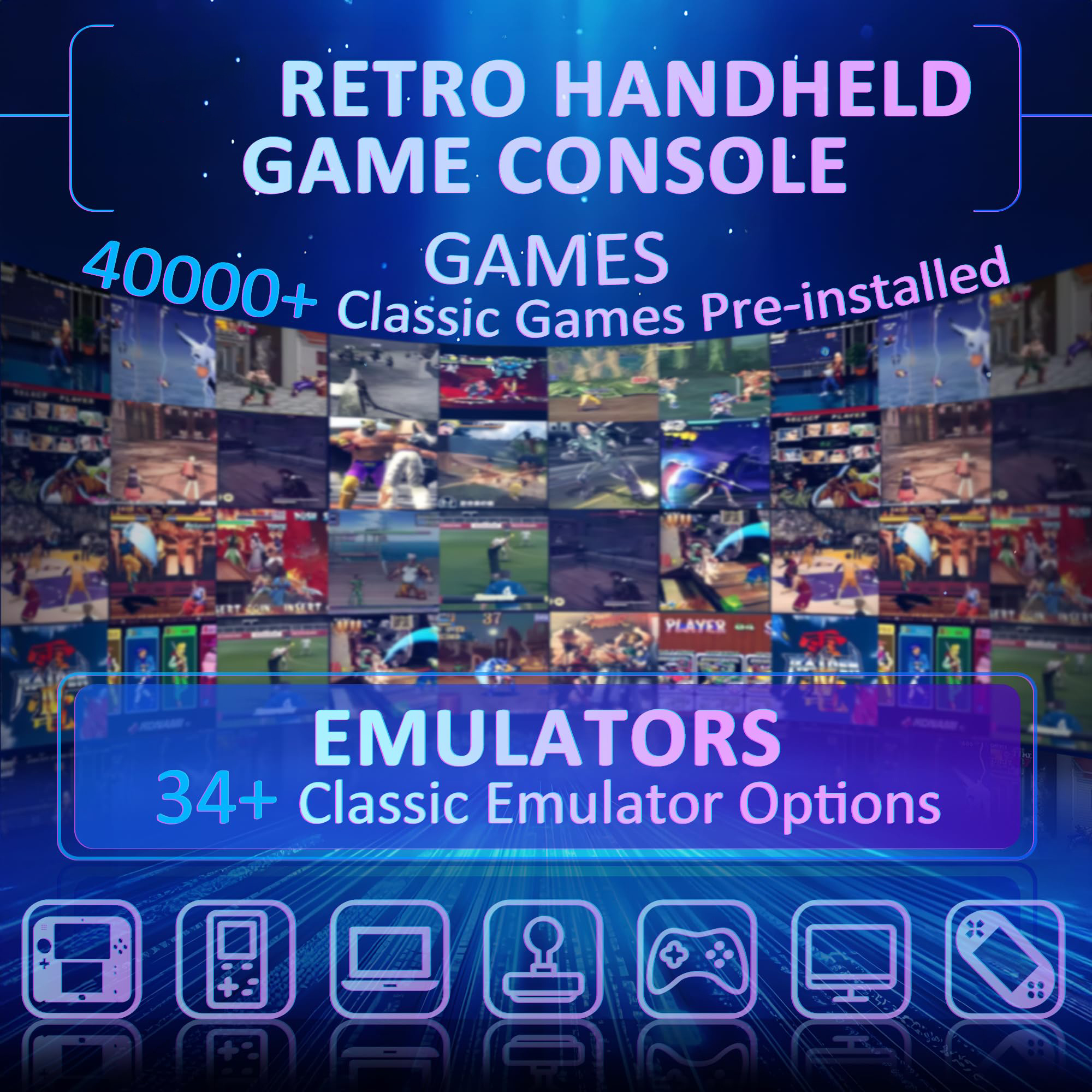 Retro Gaming Console, 5.0 Inch IPS HD Screen Handheld Game Console, 256GB TF Card Build-in 40000+ Classic Games, Portable Video Arcade Support 34+ Emulators with 4000mAh Battery, Black