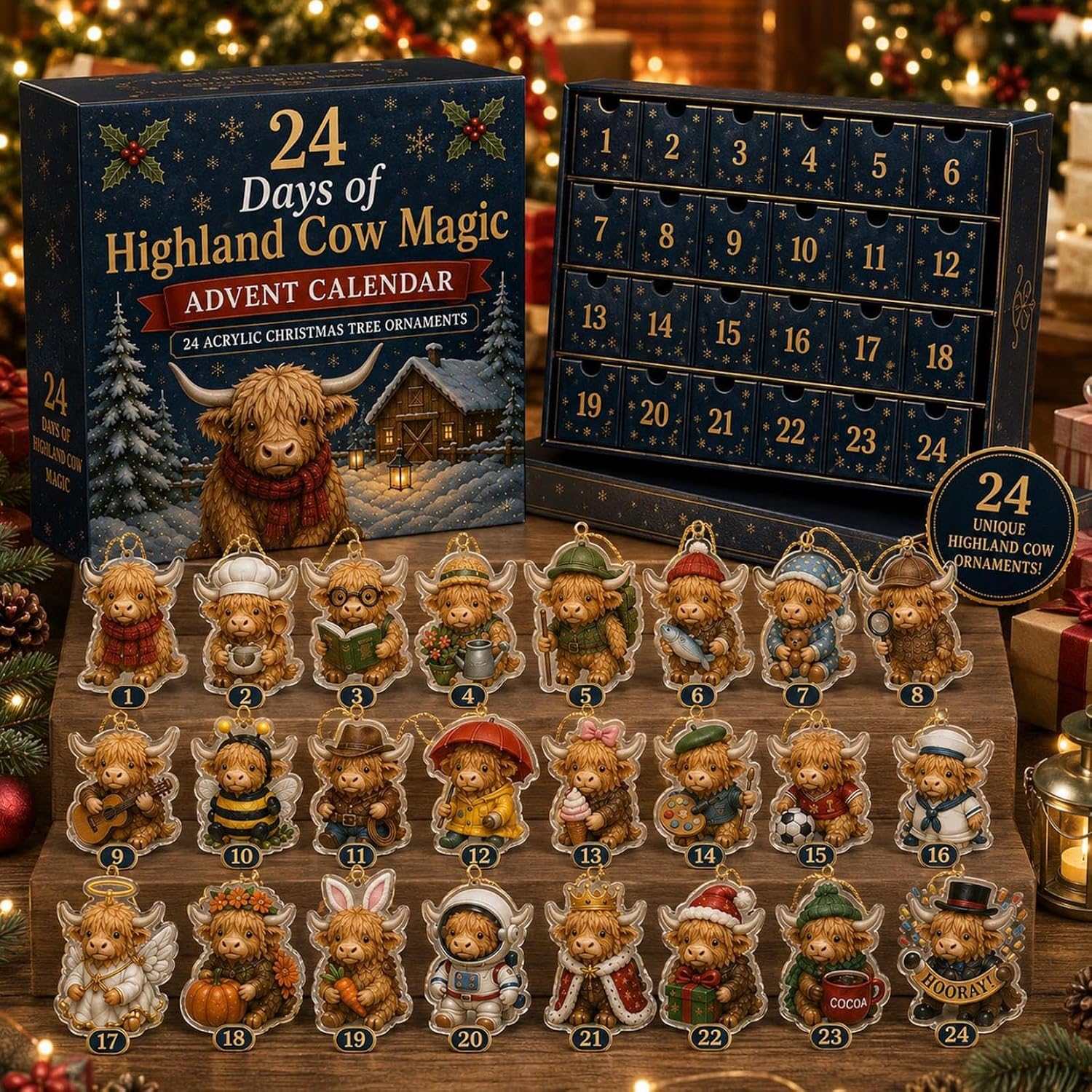 Cat & Animal Advent Calendar – 24-Day Christmas Countdown - Highlands-Cow B