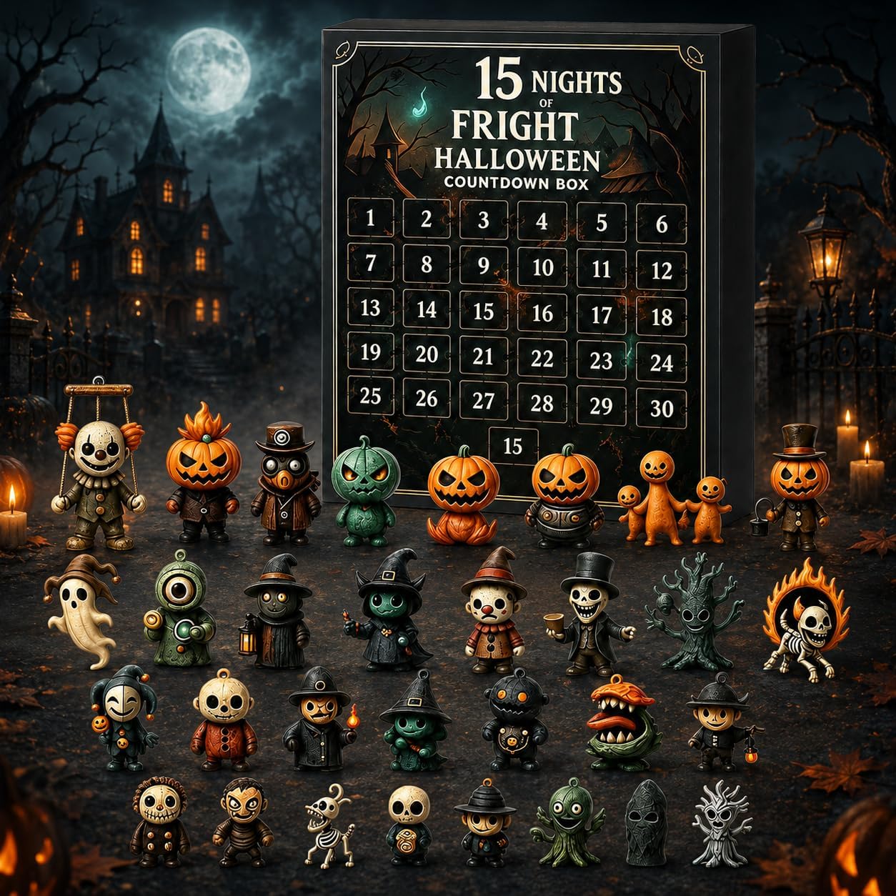 Spooky Figurine Advent Calendar – 15 or 31-Day Countdown - 15