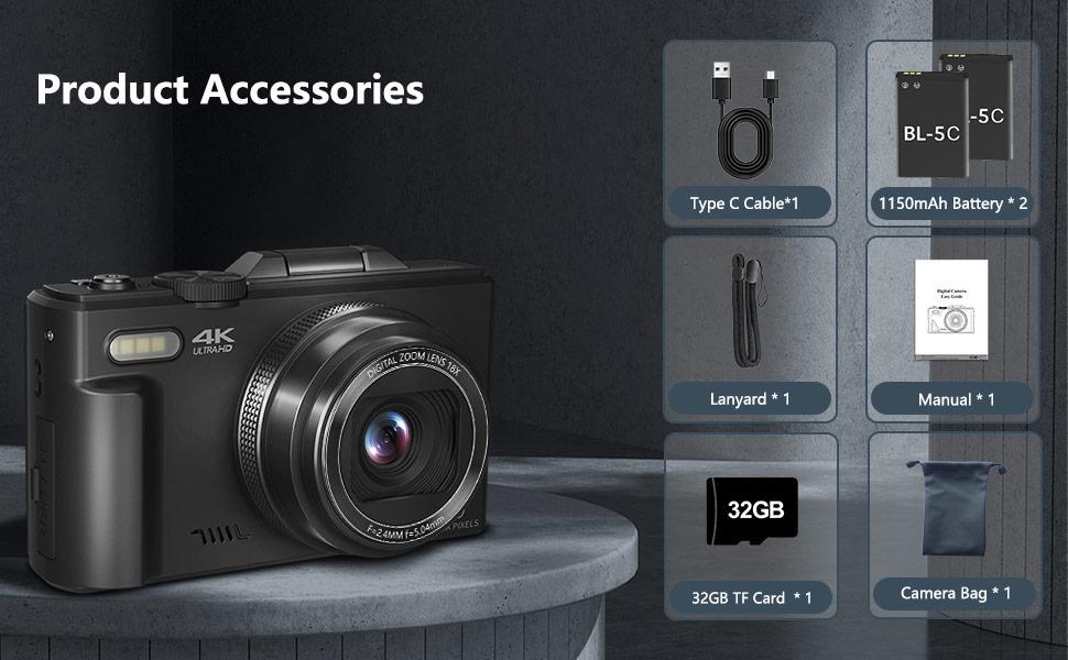 WIKICO 4K Digital Camera for Photography & Content Creators - 64MP, 3-Inch 180° Flip Screen, 18X Digital Zoom, 32GB Micro SD Card, 2 Batteries, Speaker, Lanyard, Cool Gifts for Guys WIKICO 4K Digital Camera for Photography & Content Creators - 64MP, 3-Inch 180° Flip Screen, 18X Digital Zoom, 32GB Micro SD Card, 2 Batteries, Speaker, Lanyard, Cool Gifts for Guys