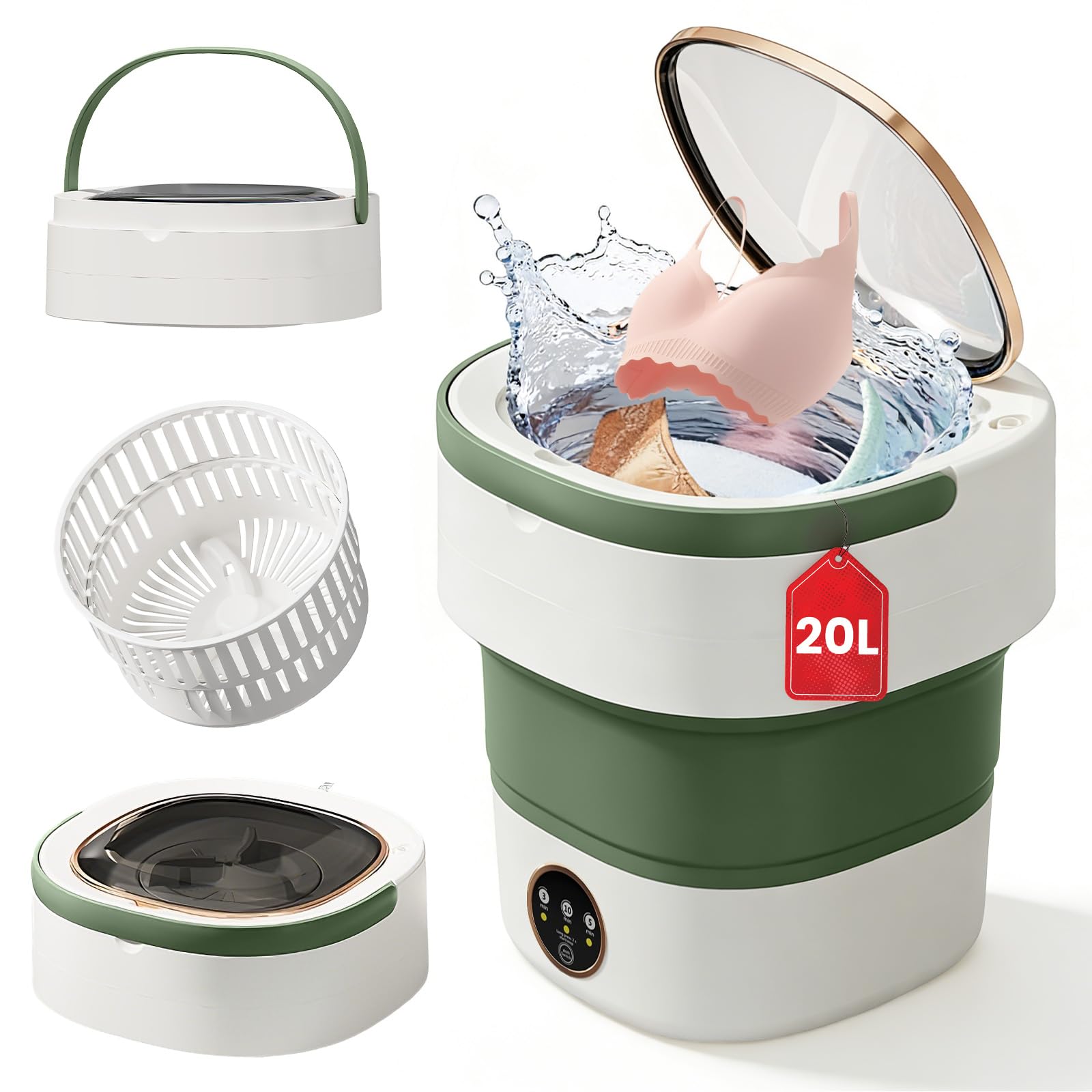 Portable Washing Machine - 20L Mini Foldable Washer with Spin Basket, 3 Cleaning Modes & Deep Cleaning for Small Clothes, Collapsible Laundry for Apartment, Home, Hotel and Travel (Gray)