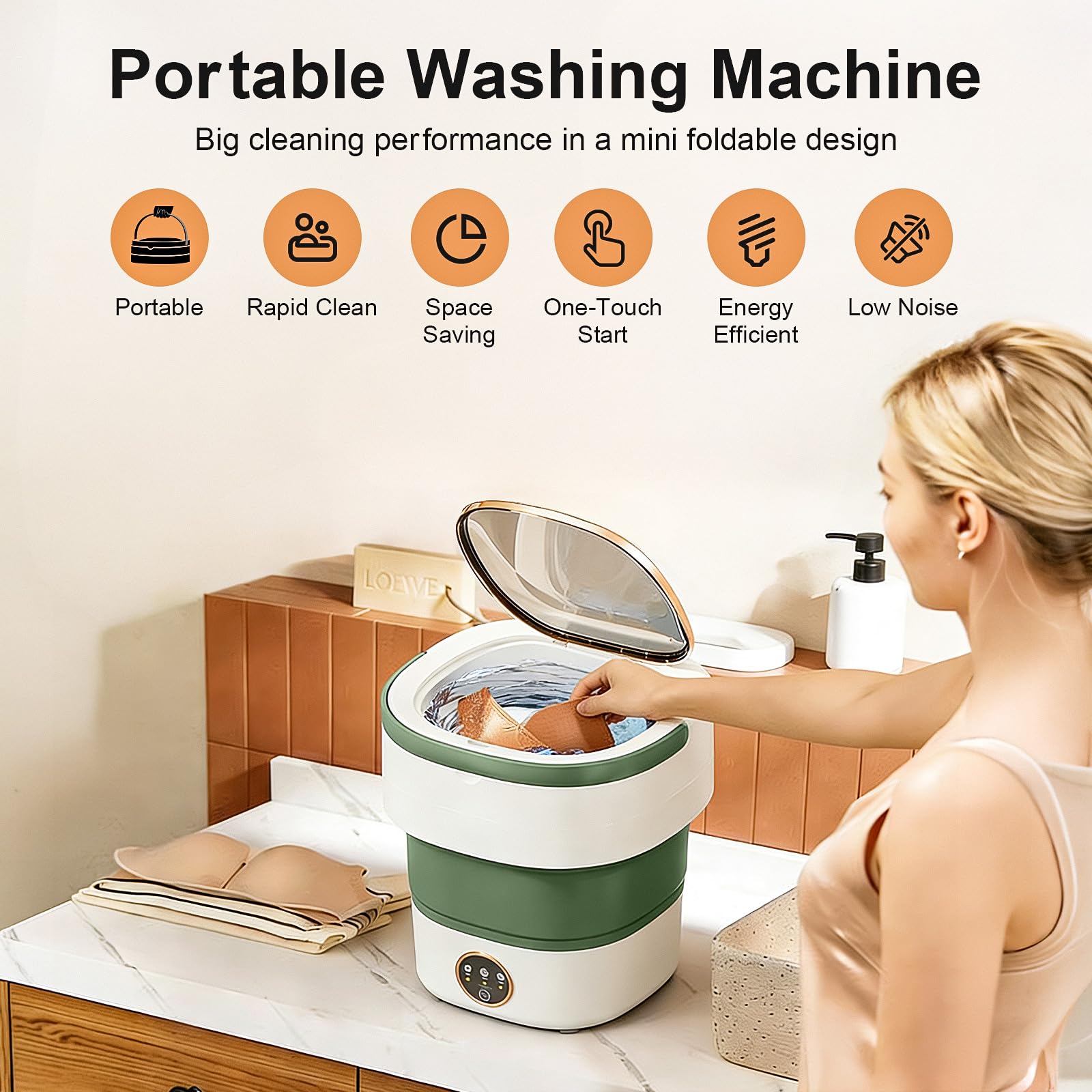 Portable Washing Machine - 20L Mini Foldable Washer with Spin Basket, 3 Cleaning Modes & Deep Cleaning for Small Clothes, Collapsible Laundry for Apartment, Home, Hotel and Travel (Gray)