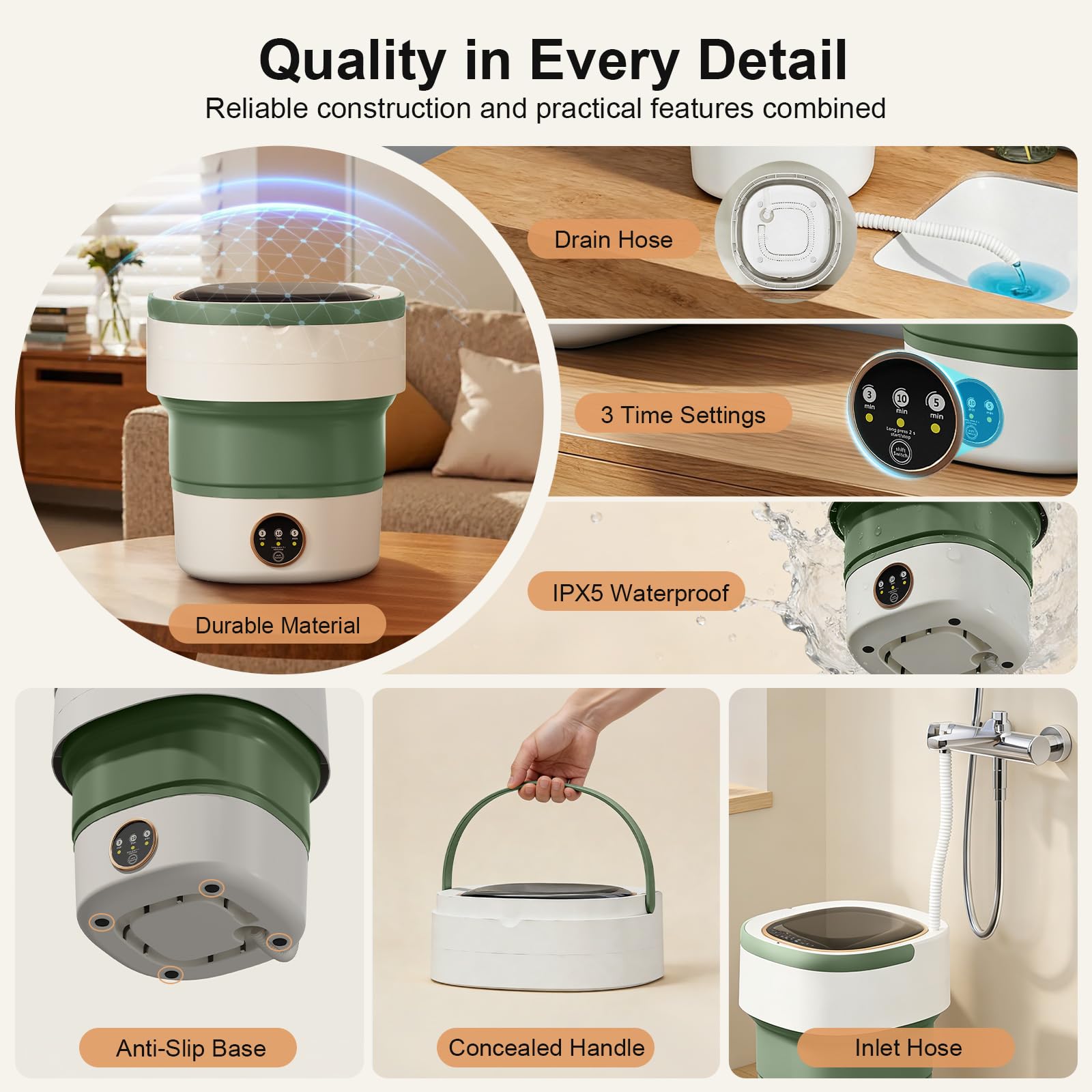 Portable Washing Machine - 20L Mini Foldable Washer with Spin Basket, 3 Cleaning Modes & Deep Cleaning for Small Clothes, Collapsible Laundry for Apartment, Home, Hotel and Travel (Gray)