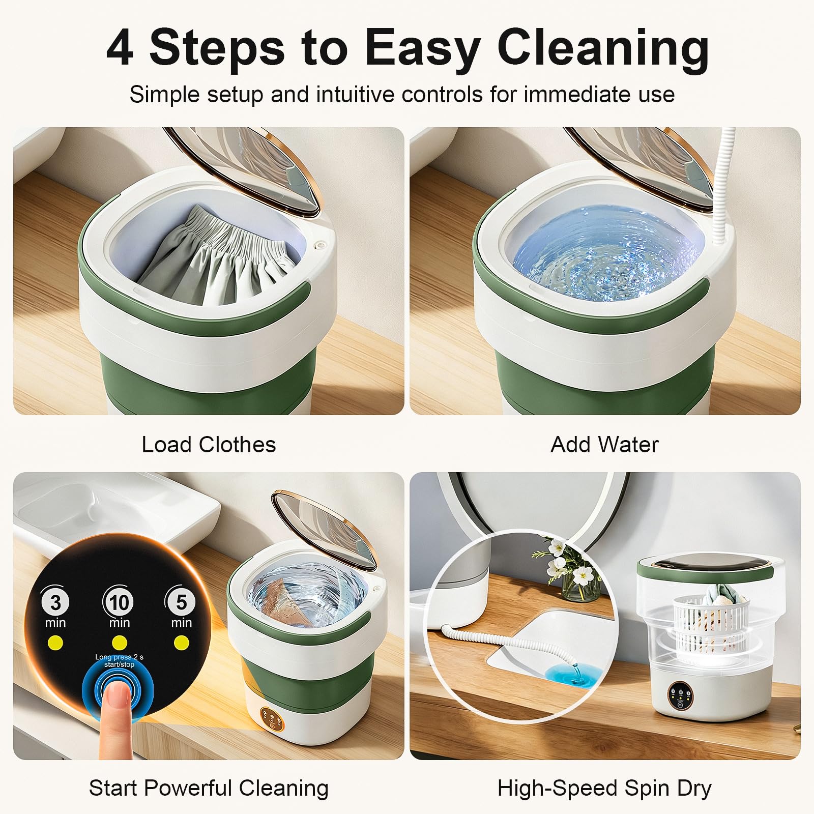 Portable Washing Machine - 20L Mini Foldable Washer with Spin Basket, 3 Cleaning Modes & Deep Cleaning for Small Clothes, Collapsible Laundry for Apartment, Home, Hotel and Travel (Gray)