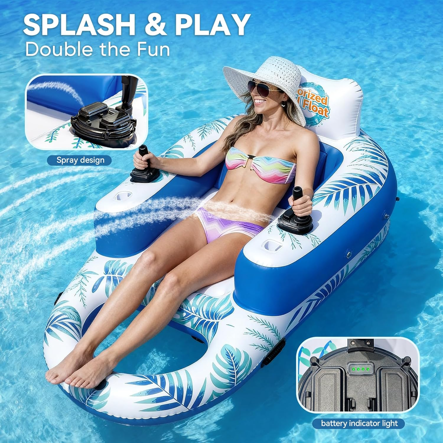 Luxury Motorized Pool Float Lounger with SPF 50+ Canopy – 360° Joystick Steering, Rechargeable Luxury Water Inflatable for Adults (Pool & Lake)