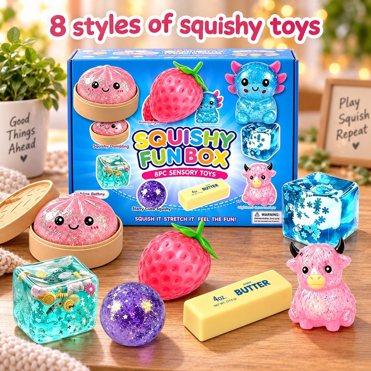8-Piece Malt Sugar Squishy Pack - Soft Slow Rising Squishies, Squeeze Stress Relief Cubes, Fidgets, Unique Party Bag Gifts, Sensory Room Supplies (8 Different Styles),sohochic