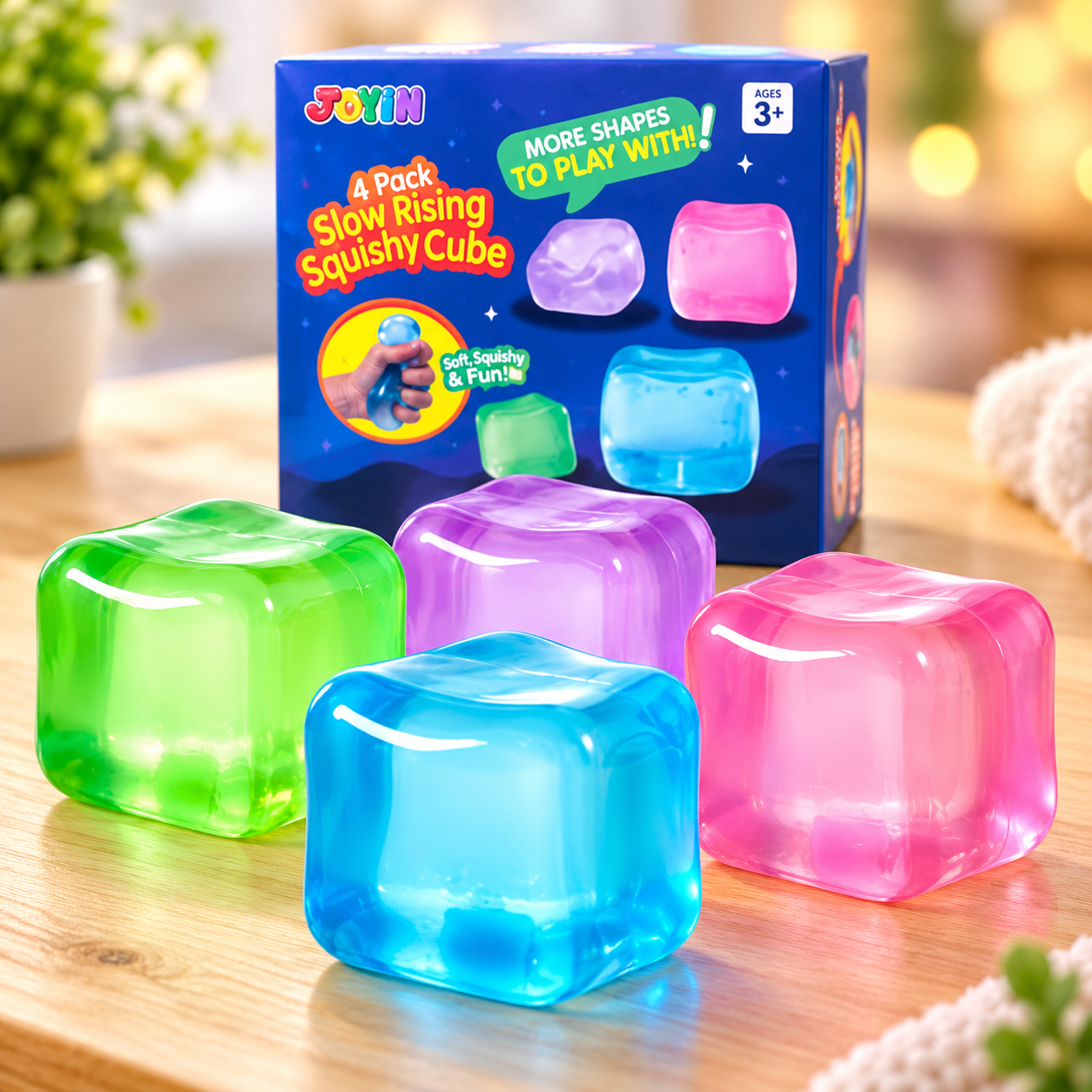 4 Pack Stress Cube, 2'' High Density Cube Fidget Toy, Stress Relief with Slow Rising Sensory Squishy Toys for Kids Adults, Birthday Gifts, Party Favors, Classroom Prizes for Boys Girls, Butter Stick Squishy