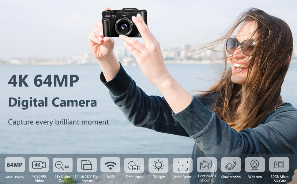 WIKICO 4K Digital Camera for Photography & Content Creators - 64MP, 3-Inch 180° Flip Screen, 18X Digital Zoom, 32GB Micro SD Card, 2 Batteries, Speaker, Lanyard, Cool Gifts for Guys WIKICO 4K Digital Camera for Photography & Content Creators - 64MP, 3-Inch 180° Flip Screen, 18X Digital Zoom, 32GB Micro SD Card, 2 Batteries, Speaker, Lanyard, Cool Gifts for Guys