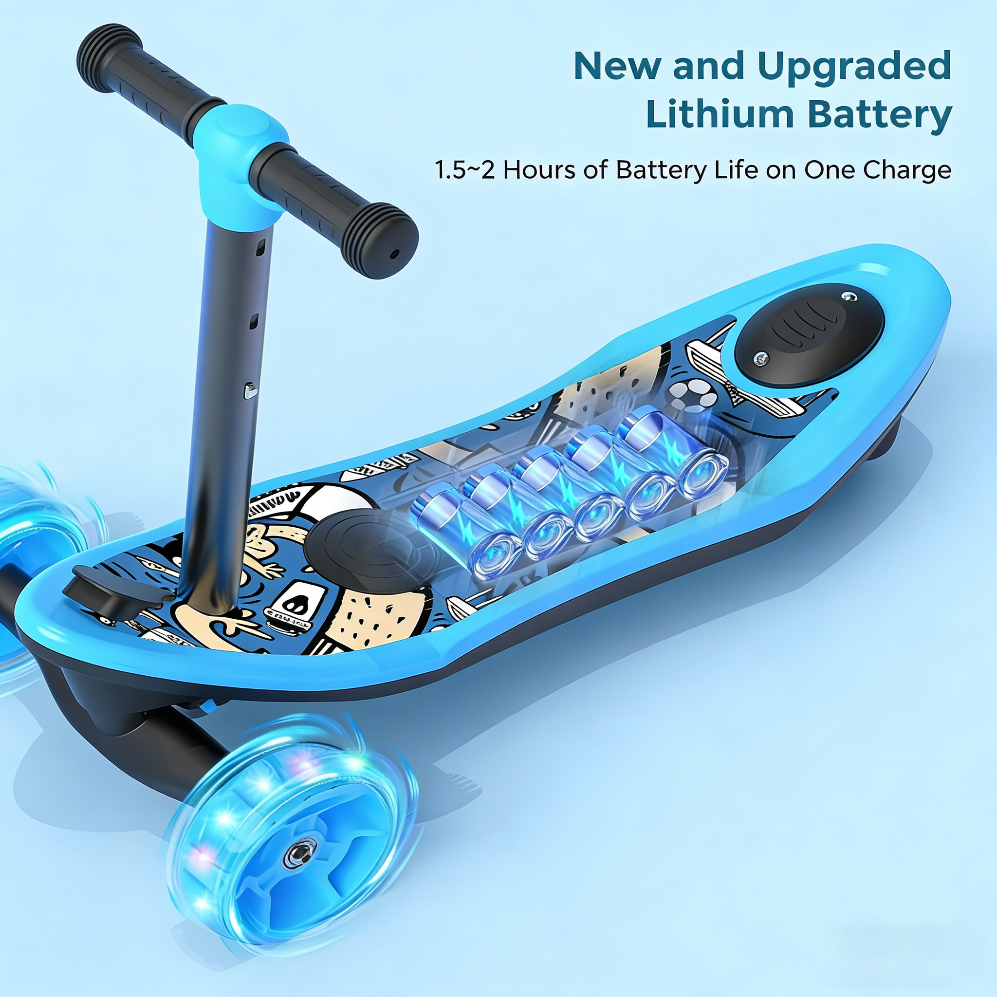 2-in-1 3-Wheel Electric Scooter for Kids (3–12 Years) – Stable, Safe & Fun Ride with LED Wheels | 15 km Range | Up to 50 kg